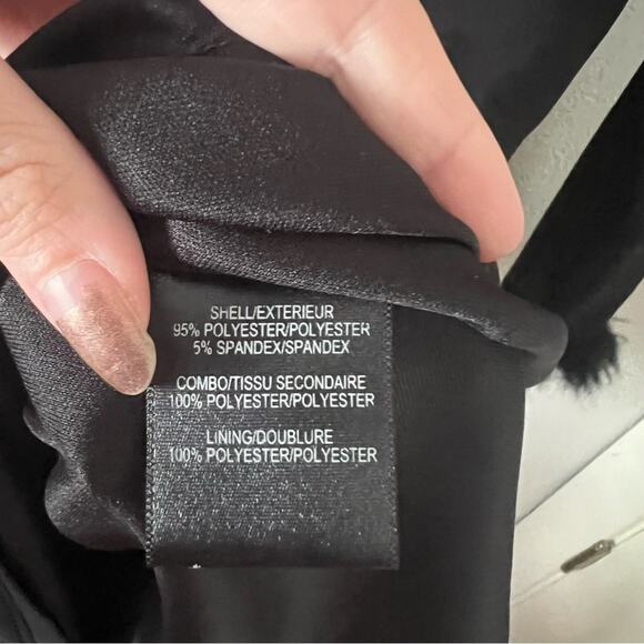 One33 Social Black Asymmetric Faux Fur-Trimmed Crepe Mini Dress - Picture 7 of 9